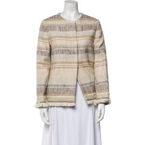 PAUL STUART Italy‎ 6 Tweed Pattern Evening Jacket Women's Blazer Snap Fringe EUC